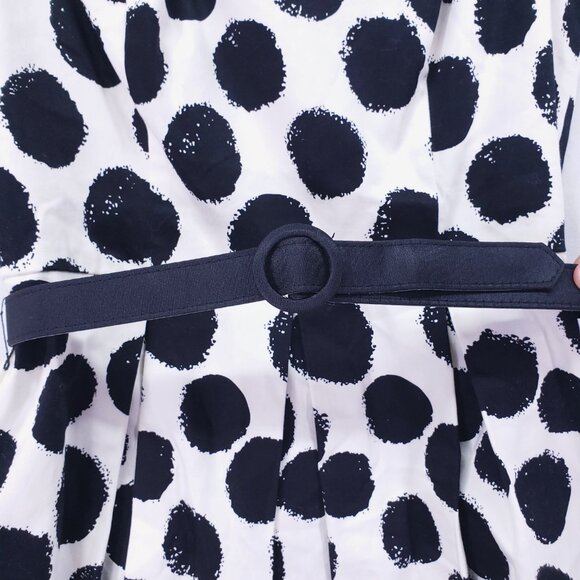 Eliza J Fit & Flare Dress Sz 6 Womans Black White Polka Dot Sleeveless Pleated - Picture 5 of 14